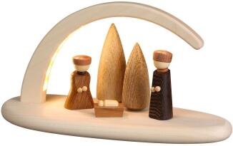 Leuchterbogen – natürlicher LED-Bogen mit detailreichem Jägerwichtel, warmweiß beleuchtet – BxHxT = 