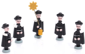 Miniaturfiguren - 5 Seiffener Kurrendefiguren mit Stern und Bücher Schwarz - Hergestellt im