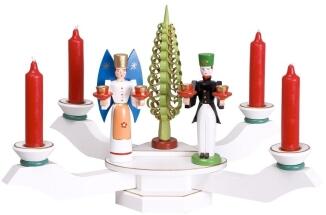 Kerzenhalter – stilvoller Tischleuchter mit Engel, Bergmann und Spanbaum, weiß-bunt – BxHxT = 38 x