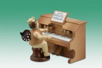 Holzfigur Musikantenengel am Harmonium mit Krone natur Höhe 6,5cm