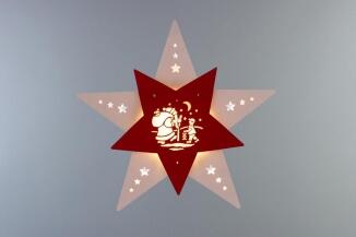 Fensterbild – Knecht Ruprecht mit Laternenkind in Rot/Natur LED – BxHxT ca. 29×25×2 cm