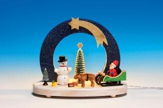 Sockel und Weihnachtsberg – detailreiche Bescherung mit LED-Sockel, naturfarben mit bunten Akzenten