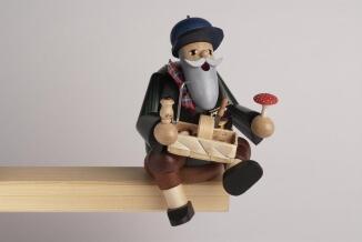 Räuchermann – detailverliebter Kantenhocker Pilzsucher mit grünem Mantel und Pilzkorb – BxHxT = 10 x