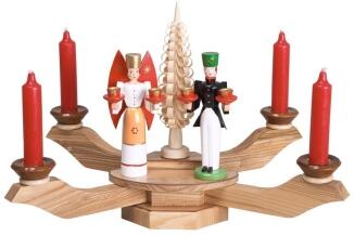 Kerzenhalter – detailreicher Tischleuchter mit Engel, Bergmann und Spanbaum, naturfarben – BxHxT =