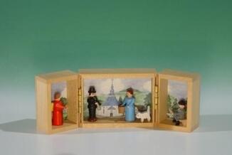 Miniatur Klappkästchen – Seiffen Dorfszene mit bunten Häusern und Kantor sommerlich – BxHxT ca.