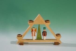 Kerzenhalter – detailreicher Mini-Lichtergiebel mit Engel und Bergmann, naturfarben – passend für