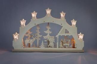 Schwibbogen – Handgefertigter Lichterbogen aus Naturholz mit Szene Weihnachtsabend , beleuchtet –