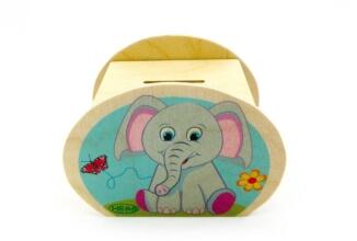 Spardose – mit tollen Elefantenmotiv mit bunten Farben und Schloss – BxHxT 11,5 x 8,5 x 6,5 cm