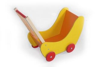 Puppenwagen – gelb aus Holz mit weißen Rädern – BxHxT 62 x 53 x 31 cm