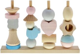Steckspiel aus Holz mit farbenfrohen Steckelementen in sanften Pastelltönen von Hess Holz Spielzeug,