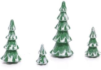 Tischdeko – filigrane Holzbäume in Grün/Weiß, handbemalt, 4er Set – HxB = 3-8 x 2 cm