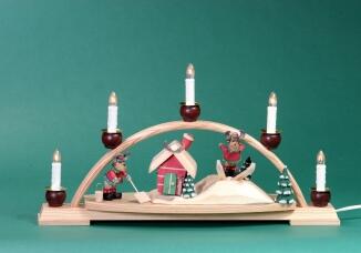 Schwibbogen – filigrane Elche und Weihnachtsbaum, naturfarben mit LED-Beleuchtung – BxHxT = 40 x 27 