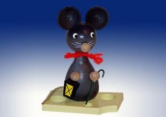 Ganzjahresdekoration – detailreiche Maus auf Käse mit filigraner Laterne und Stab, farbenfroh bemalt