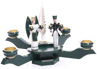 Adventsleuchter – detailreich gestalteter Tischleuchter mit Engel, Bergmann und filigranem Spanbaum,