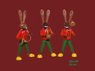 Osterdekoration – fröhliche Osterhasenkapelle mit Trompete, Flöte und Trommel, bunt bemalt – HxB =