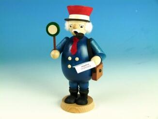 Räuchermann – detailverliebter Schaffner mit Kelle und farbenfroher Uniform – BxHxT = 8,5 x 16 x 8,5