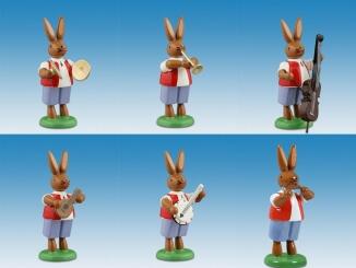 Osterfiguren – detailreich bemalte Osterhasenmusikanten 6-tlg. bunt mit verschiedenen Instrumenten –