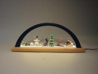 Schwibbogen – liebevoll bemalte Winterkinder mit Schneemann und LED-Beleuchtung, mehrfarbig – BxHxT 