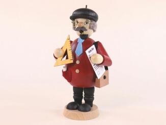 Räuchermann – detailreicher Mathematiklehrer mit Dreieck und Zettel, braunes Hemd und Hut – BxHxT = 