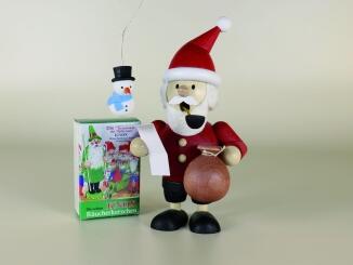 Räuchermann Weihnachtsmann mit Sack und Schneemann-Anhänger aus Holz von Kunsthandwerk Ullrich,