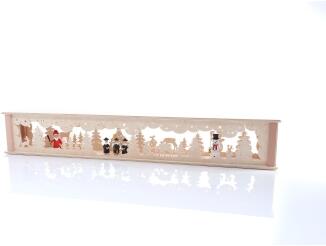 Schwibbogenerhöhung – winterliches Motiv mit Schneemann, Weihnachtsmann und Kurrende, naturfarben,