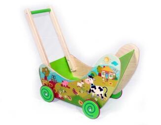 Puppenwagen – mit farbigen Tiermotiven und Holzräder – BxHxT 62x53x31 cm