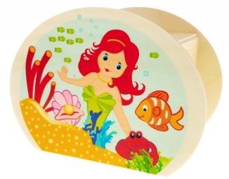 Spardose – mit buntem Meerjungfrau-Motiv mit Schloss und Schlüssel – BxHxT 6,5 x 8,5 x 11,5 cm