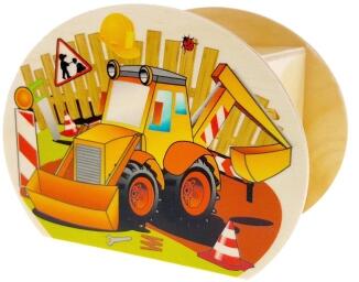 Spardose – farbenfrohes Baustellenmotiv mit Schloss und Schlüssel – BxHxT 6,5 x 8,5 x 11,5 cm