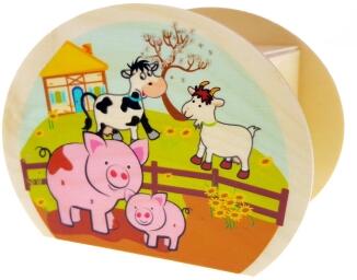 Spardose – mit farbenfrohen Bauernhof-Motiv und Schloss mit Schlüssel – BxHxT 6,5 x 8,5 x 11,5 cm