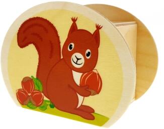 Spardose – farbenfrohes Eichhörnchen-Motiv mit Schloss und Schlüssel – BxHxT 6,5 x 8,5 x 11,5 cm