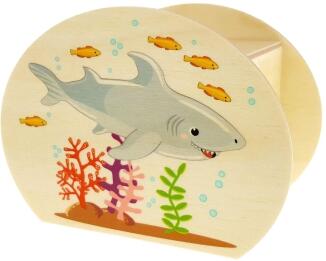 Spardose – mit farbigen Meerestiere und Schloss und Schlüssel – BxHxT 6,5 x 8,5 x 11,5 cm