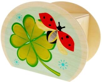 Spardose – bunter Glückspilz mit Kleeblatt mit Schloss und Schlüssel – BxHxT 6,5 x 8,5 x 11,5 cm