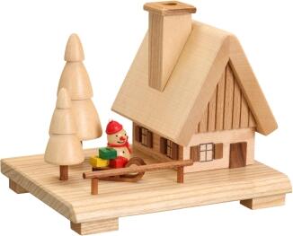 Räucherhaus – liebevolles Winterdesign mit Schneemann und Bäumen, naturfarben – BxHxT = 15 x 12 x 11