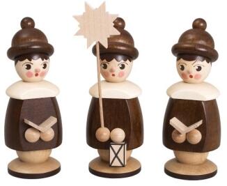 Miniaturfiguren – naturfarbene Kurrendefiguren mit Sternträger und zwei Sängern, liebevoll