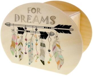 Spardose – bunte Holzdekoration mit Traumfänger und Schloss mit Schlüssel – BxHxT 6,5 x 8,5 x 11,5