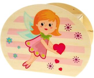 Holzspardose – mit zauberhaften Feen-Motiv farbig – BxHxT 6,5 x 8,5 x 11,5 cm