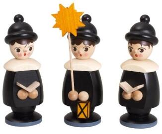 Miniaturfiguren – elegante Kurrendefiguren mit Sternträger und Sängern, schwarz lasiert – H = 10 cm