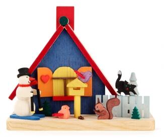 Räucherhaus mit Schneemann BxH = 12x11cm