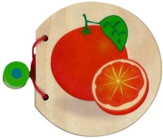 Holzspielzeug – farbenfrohes Bilderbuch mit Obstmotiven, liebevoll gestaltet – BxHxT = 10 x 9 x 1,5
