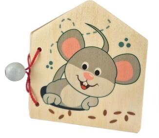 Holzbuch – tolles Holzbilderbuch mit farbigen Mäusemotiven – BxHxT 11 x 10 x 1,5 cm