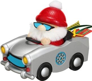 Räuchermann – fröhlicher Nikolaus im farbenfrohen Trabi, liebevoll handgefertigt – BxHxT = 14 x 12 x