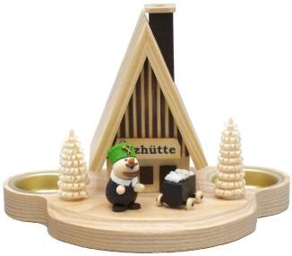 Räucherhaus – Erzhütte‑Design mit Messingtüllen für Teelichter, naturfarben – BxHxT ca.