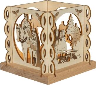 Teelichthalter – filigrane naturbelassene Holzlaterne „Drei Haselnüsse für Aschenbrödel“ – BxHxT