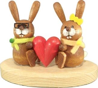 Osterdekoration Osterhasenpaar mit Herz natur Höhe 5cm