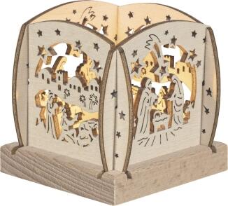 Teelichthalter – filigrane Weihnachtsglocken in Laubsägeoptik, naturbelassen – BxHxT = 7 x 7 x 7 cm