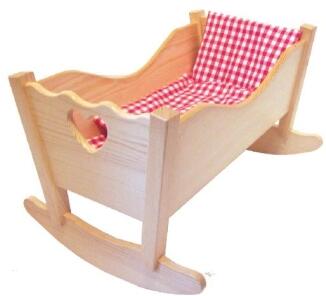 Puppenwiege – klassische Schaukelwiege „Anne“ aus Fichtenholz mit Garnitur – BxHxT ca. 43x37x58 cm