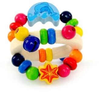 Holzrassel – bunter Delfin mit Perlen und Glöckchen – BxHxT 8 x 8 x 8 cm