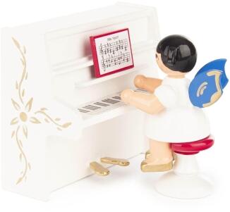 Miniaturfigur Engel am weißen Klavier mit blauen Flügeln bunt BxHxT 7x6x7cm