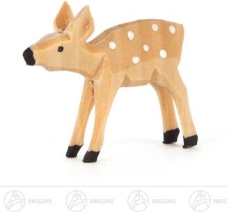 Holztier – liebevoll geschnitztes Rehkitz, naturfarben, detailreich – H = 3,5 cm