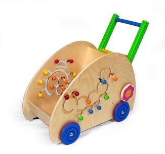 Lauflernwagen – bunter, stabiler Holzrahmen mit Activity-Elementen – aus dem Erzgebirge – BxHxT = 60